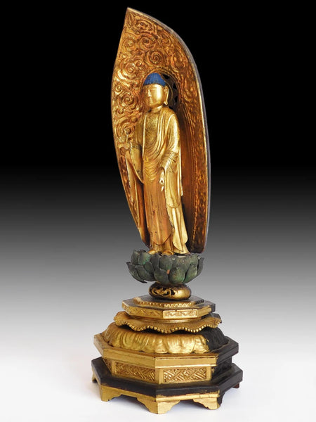Antique Japanese Meiji Gilt Wood Amida Nyorai Buddha Statue 18 inch H 阿弥陀如来