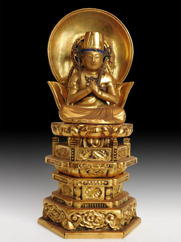 Vintage Japanese Dainichi Nyorai Vairocana Gilt Wood Wisdom Buddha Statue 大日如来