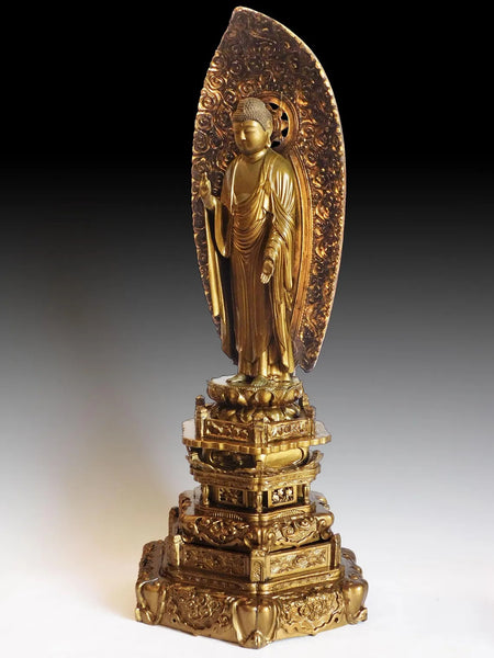 Amida Nyorai Antique Japanese Edo Joined Blocks Wood Buddha Shrine Statue 26"H 阿弥陀如来