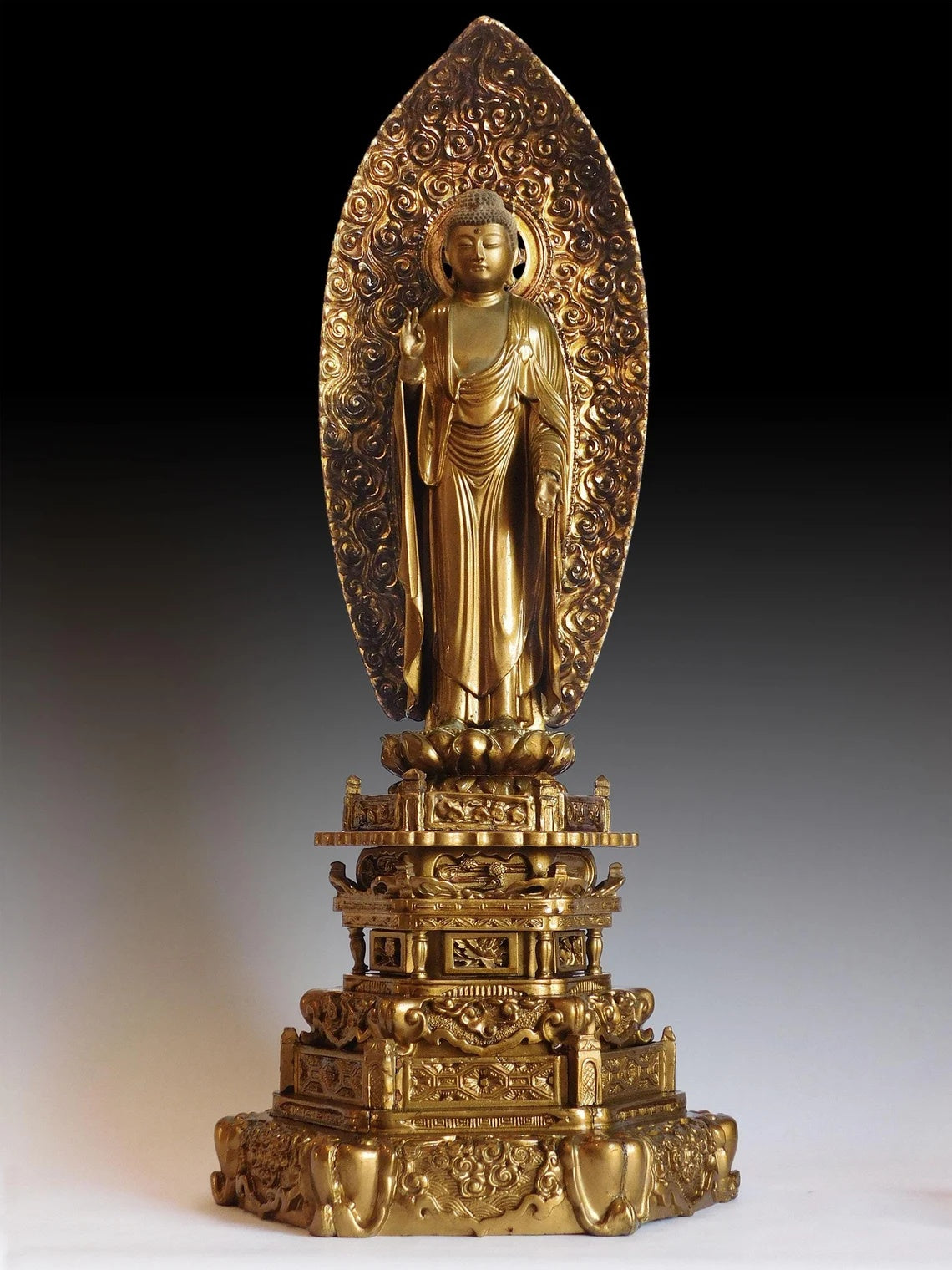 Amida Nyorai Antique Japanese Edo Joined Blocks Wood Buddha Shrine Statue 26"H 阿弥陀如来