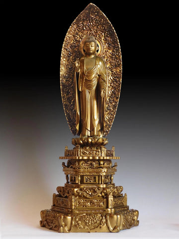Amida Nyorai Antique Japanese Edo Joined Blocks Wood Buddha Shrine Statue 26"H 阿弥陀如来
