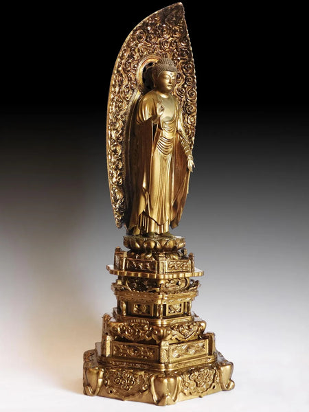 Amida Nyorai Antique Japanese Edo Joined Blocks Wood Buddha Shrine Statue 26"H 阿弥陀如来