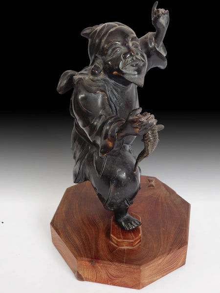 Antique Japanese Lucky God Edo Ebisu Takaoka Doki Bronze Okimono 高岡銅恵比寿