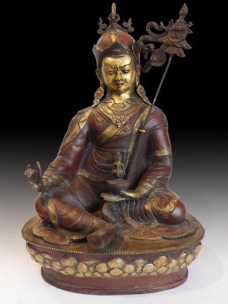 Antique Chinese Copper Gold Gilt Bronze Padmasambhava Buddha Statue 18&quot;H 蓮花生大士