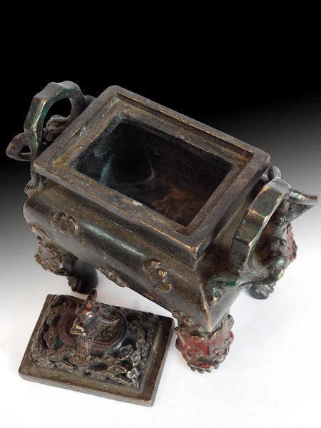Antique Chinese Qing Bronze Taotie Mask Incense Burner Yungu Seal 清朝云谷香爐