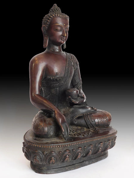 Antique Chinese Copper Gilt Bronze Akshobhya Wisdom Buddha Statue 不動如來智慧佛