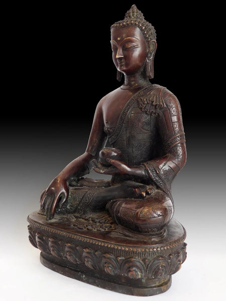 Antique Chinese Copper Gilt Bronze Akshobhya Wisdom Buddha Statue 不動如來智慧佛