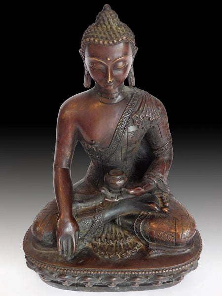 Antique Chinese Copper Gilt Bronze Akshobhya Wisdom Buddha Statue 不動如來智慧佛