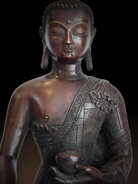 Antique Chinese Copper Gilt Bronze Akshobhya Wisdom Buddha Statue 不動如來智慧佛