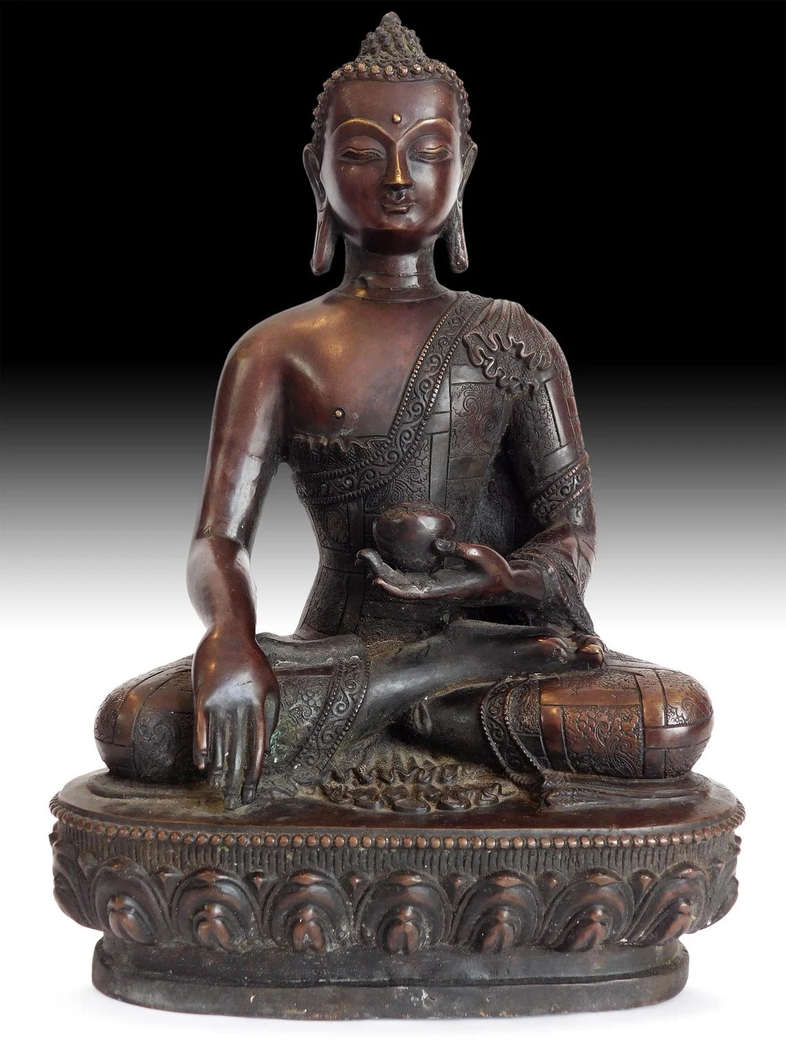 Antique Chinese Copper Gilt Bronze Akshobhya Wisdom Buddha Statue 不動如來智慧佛