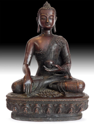Antique Chinese Copper Gilt Bronze Akshobhya Wisdom Buddha Statue 不動如來智慧佛