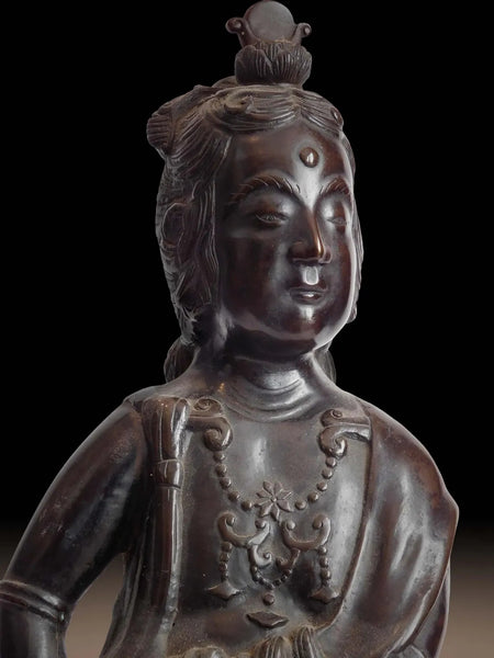 Vintage Japanese Bronze Kannon Bosatsu Kakei Reign Seal Guan Yin Buddha Statue 14&quot;H 觀音菩薩