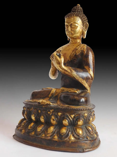 Antique Tibetan Vairocana Buddhist Wheel Turning Bronze Buddha Statue 法輪大日如來