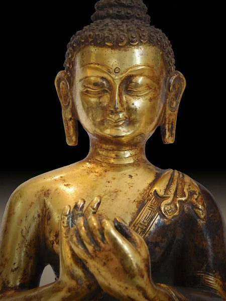 Antique Tibetan Vairocana Buddhist Wheel Turning Bronze Buddha Statue 法輪大日如來