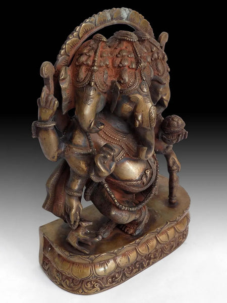 Vintage Hindu Three Headed Ganesha Elephant God Trimukha Ganapati Bronze Statue