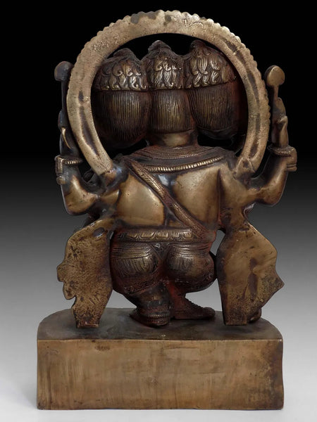 Vintage Hindu Three Headed Ganesha Elephant God Trimukha Ganapati Bronze Statue