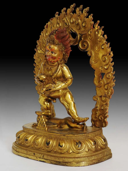 Vintage Sino Tibetan Gilt Bronze Mahakala God of Wealth Buddha Statue 金銅大黒天