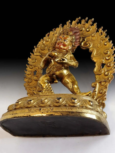 Vintage Sino Tibetan Gilt Bronze Mahakala God of Wealth Buddha Statue 金銅大黒天