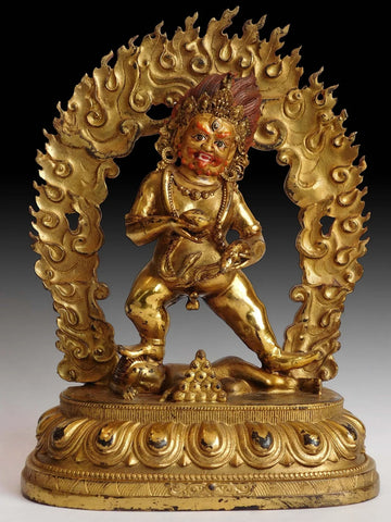Vintage Sino Tibetan Gilt Bronze Mahakala God of Wealth Buddha Statue 金銅大黒天
