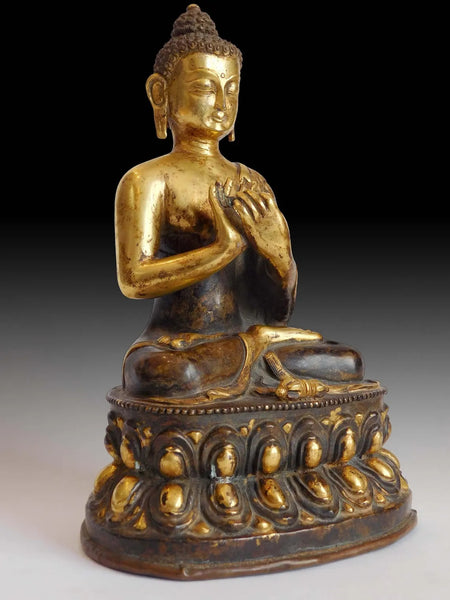 Antique Tibetan Vairocana Buddhist Wheel Turning Bronze Buddha Statue 法輪大日如來