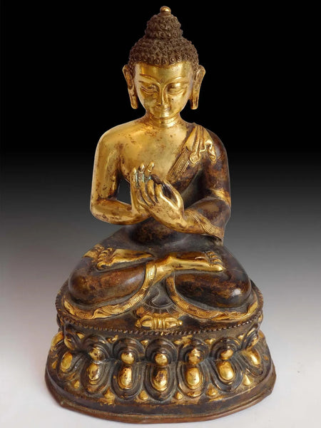 Antique Tibetan Vairocana Buddhist Wheel Turning Bronze Buddha Statue 法輪大日如來