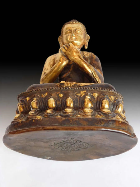 Antique Tibetan Vairocana Buddhist Wheel Turning Bronze Buddha Statue 法輪大日如來