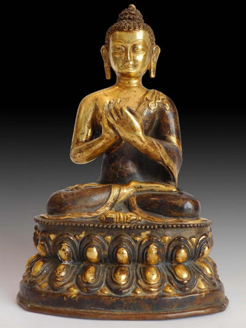 Antique Tibetan Vairocana Buddhist Wheel Turning Bronze Buddha Statue 法輪大日如來