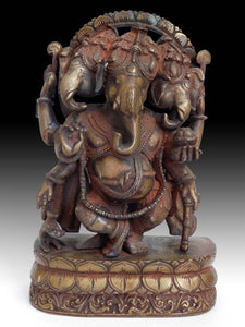 Vintage Hindu Three Headed Ganesha Elephant God Trimukha Ganapati Bronze Statue
