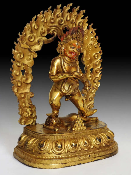 Vintage Sino Tibetan Gilt Bronze Mahakala God of Wealth Buddha Statue 金銅大黒天