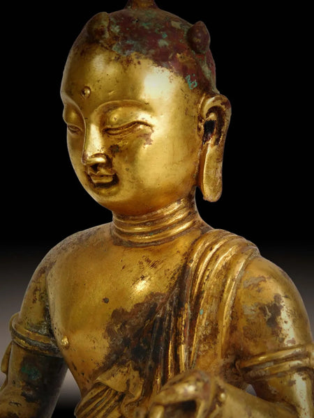 Antique Chinese Gilt Bronze Manjushri Bodhisattva of Wisdom Wenshu Buddha Statue 文殊菩薩像