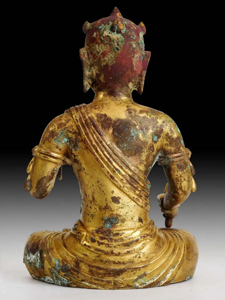 Antique Chinese Gilt Bronze Manjushri Bodhisattva of Wisdom Wenshu Buddha Statue 文殊菩薩像