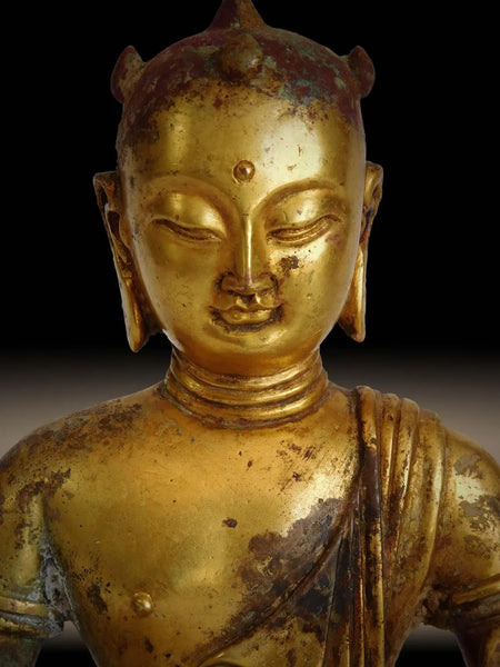 Antique Chinese Gilt Bronze Manjushri Bodhisattva of Wisdom Wenshu Buddha Statue 文殊菩薩像