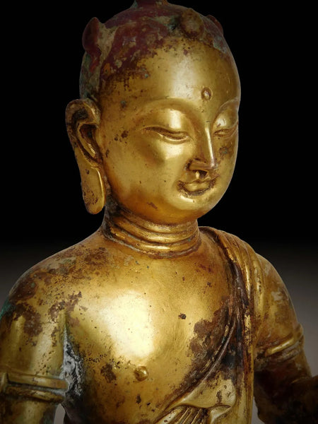 Antique Chinese Gilt Bronze Manjushri Bodhisattva of Wisdom Wenshu Buddha Statue 文殊菩薩像
