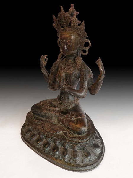 Lg Qing Bronze Avalokiteshvara Shadakshari Lokeshvara Antique Chinese Chenrezig Buddha Statue 觀自在菩薩