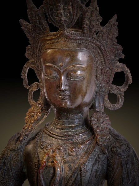 Lg Qing Bronze Avalokiteshvara Shadakshari Lokeshvara Antique Chinese Chenrezig Buddha Statue 觀自在菩薩