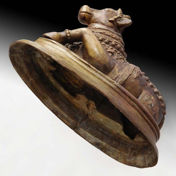 Lg Sitting Bull Nandi Vintage Bronze Hindu Temple Guardian Statue 神坐骑南迪牛