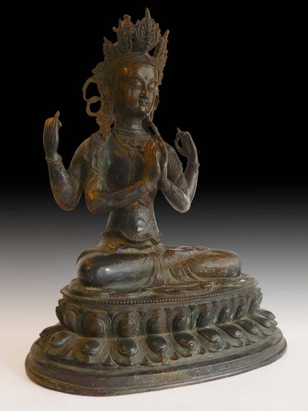 Lg Qing Bronze Avalokiteshvara Shadakshari Lokeshvara Antique Chinese Chenrezig Buddha Statue 觀自在菩薩