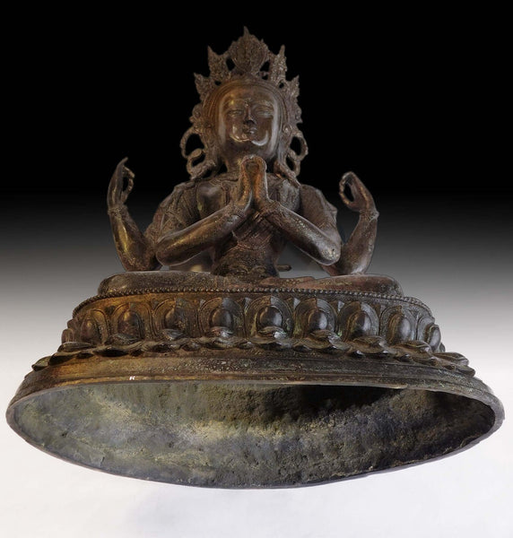 Lg Qing Bronze Avalokiteshvara Shadakshari Lokeshvara Antique Chinese Chenrezig Buddha Statue 觀自在菩薩