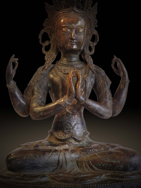 Lg Qing Bronze Avalokiteshvara Shadakshari Lokeshvara Antique Chinese Chenrezig Buddha Statue 觀自在菩薩