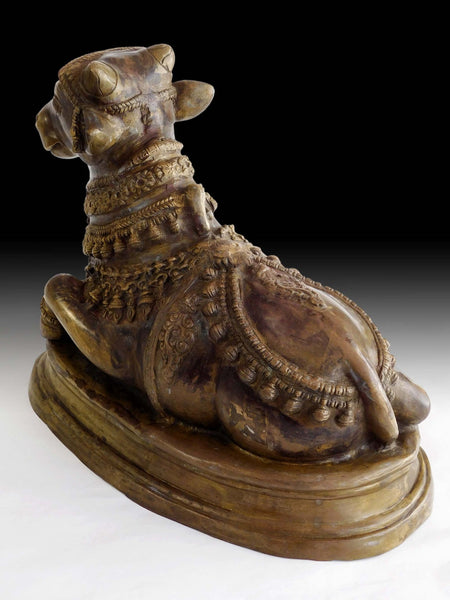 Lg Sitting Bull Nandi Vintage Bronze Hindu Temple Guardian Statue 神坐骑南迪牛