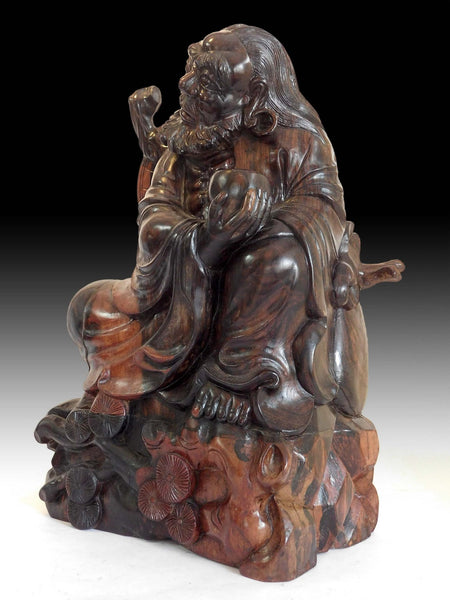Bodhidharma Daruma Buddha Vintage Chinese Carved Da Mo Ebony wood Statue 菩提達磨