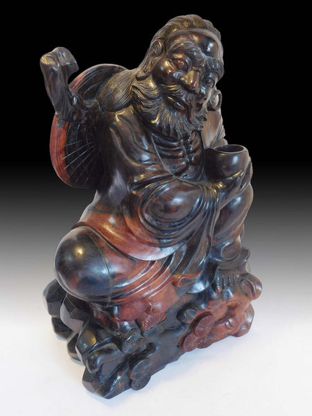 Bodhidharma Daruma Buddha Vintage Chinese Carved Da Mo Ebony wood Statue 菩提達磨