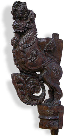 Antique South India Leogryph Hindu Yali Pillar Strut Vyala Corbel Wood Carving