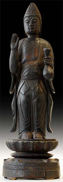 19th Century Japanese Itto Bori Kannon Bosatsu Wood Buddha Statue
