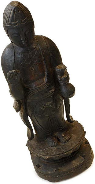19th Century Japanese Itto Bori Kannon Bosatsu Wood Buddha Statue