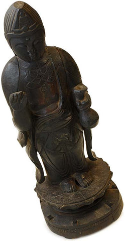 19th Century Japanese Itto Bori Kannon Bosatsu Wood Buddha Statue