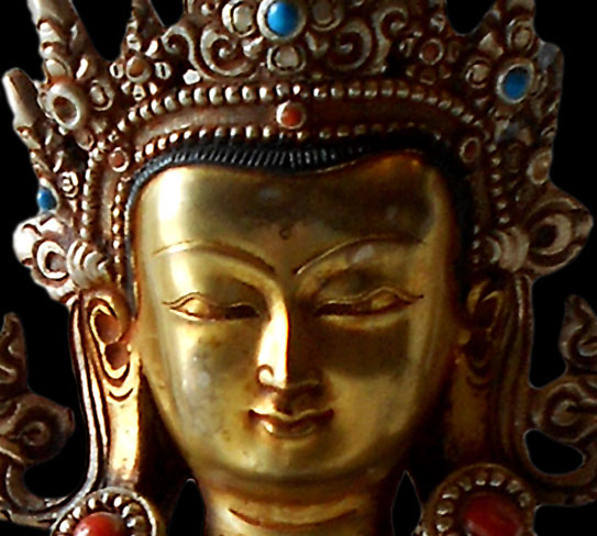Antique Tibetan Jeweled Gilt Bronze Amitayus Buddha Statue