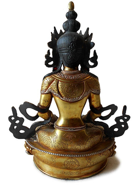 Antique Tibetan Jeweled Gilt Bronze Amitayus Buddha Statue