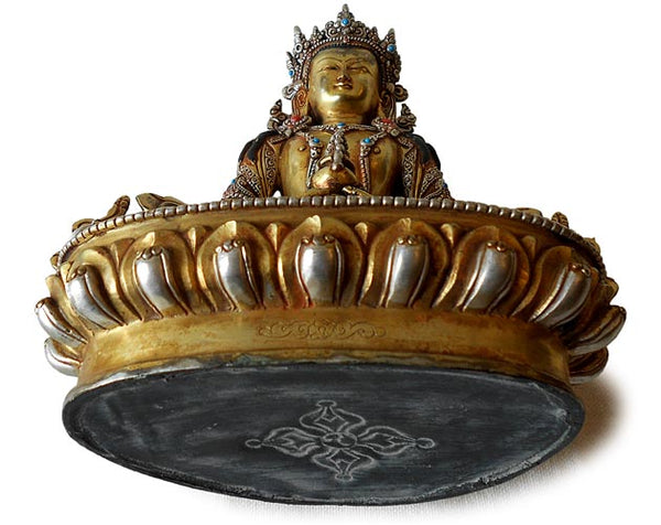 Antique Tibetan Jeweled Gilt Bronze Amitayus Buddha Statue