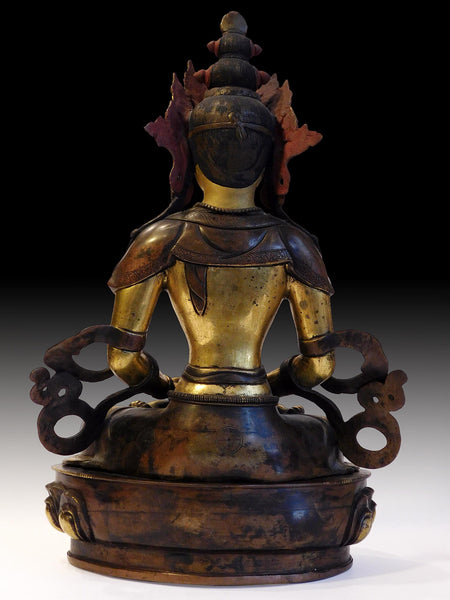 Antique Tibetan Gilt Bronze Amitayus Jeweled Buddha of Immeasurable Life 16”H 无量寿佛